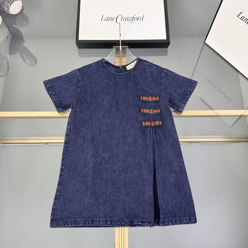 Gucci Girls Denim Dress A-line Custom Washed Dark Blue Comfortable Stylish