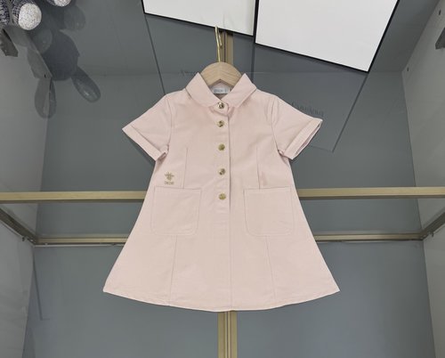 Dior Girls Solid Woven Cotton Embroidered Dress 