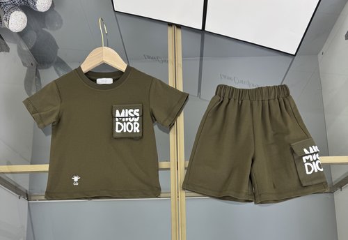 Dior Kids Premium Cotton Set - Graphic Tee & Cargo Shorts
