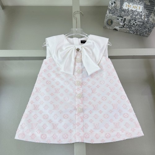 LV Girls Pink Letter-Print Dress, Comfortable & Flattering