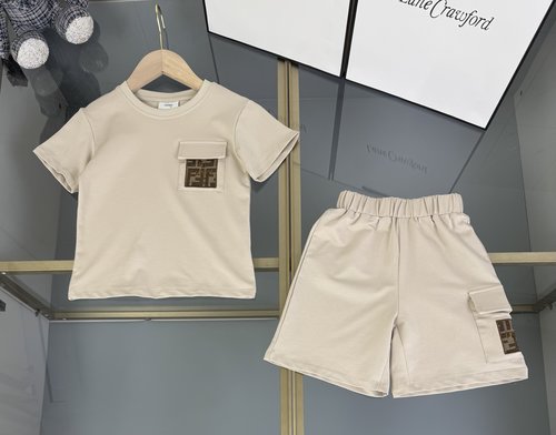 Fendi Kids Cotton Set with FF Logo Pockets & Cargo Shorts 