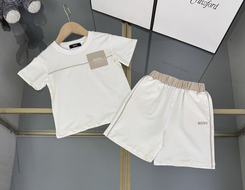 Boss Kids Cotton Set with Logo & Color Block Design 