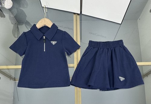 Prada Girls Designer Skirt Set, Premium Cotton, Logo Hardware, Comfortable & Stylish