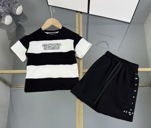Armani Kids Premium Striped Contrast Cotton Set with Logo Embroidery