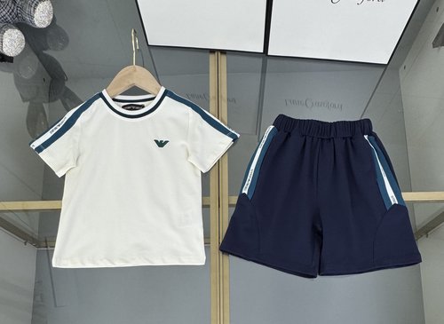 Armani Unisex Kids Cotton Color Block Chest Letter Print Top