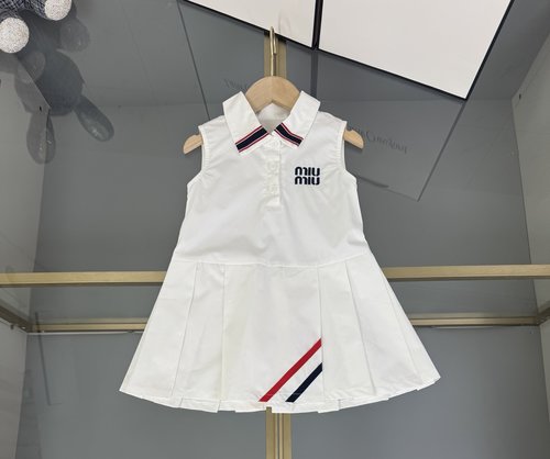 Miu Miu Girls High-End Woven Cotton Dress, Comfortable & Stylish
