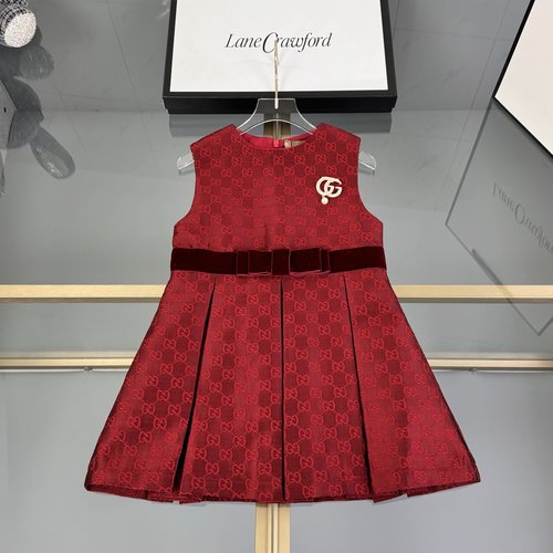 Gucci Girls Burgundy Embroidered Satin Dress with Cotton Lining