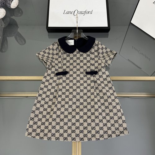 Gucci Girls Retro Embroidered Denim Jacquard Dress 