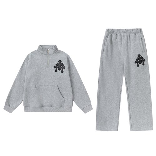 Chrome Hearts Kids Fleece Set Half-Zip Stand Collar Cross Patch 