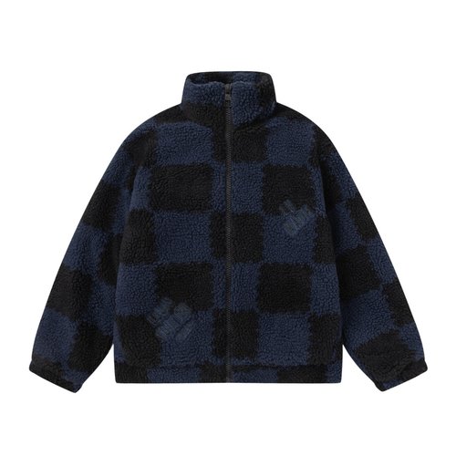 LV Kids Teddy Plaid Fleece Stand Collar Padded Coat 