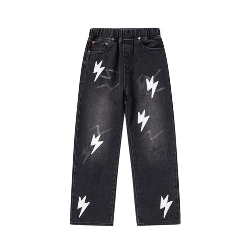 Dior Kids Denim Jeans with Lightning Patch, Washed Cotton
