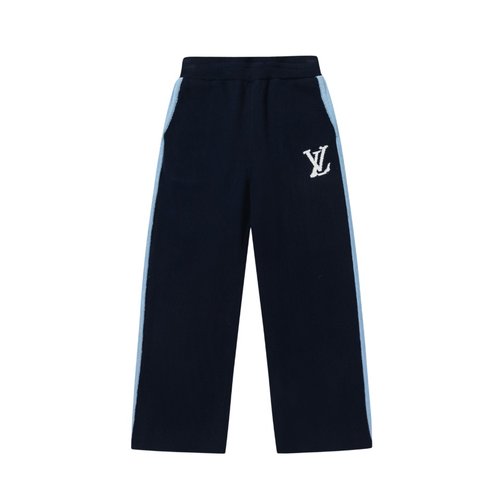 LV Kids Navy Contrast Side Thick Knit Straight Wide Leg Pants
