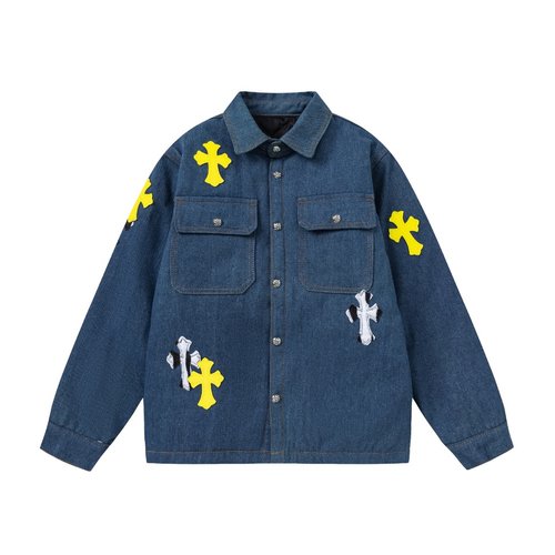Chrome Hearts Unisex Kids Padded Denim Jacket with Leather Accents
