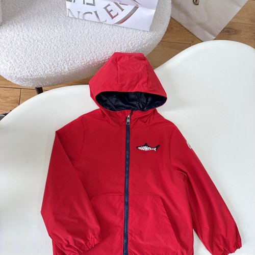 Moncler Kids Reversible Trench Coat Red Shark Blue Nylon