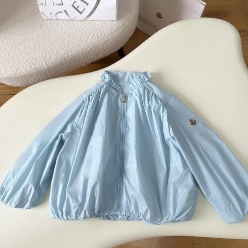 Moncler Girls Pastel Blue Ruffled Collar Short Lightweight Jacket